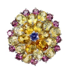 925 Sterling Silver Ring Oval Citrine Rhodolite Tanzanite Gemstone Jewelry Sz 7