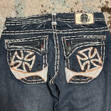 Vintage Laguna Beach Cross Skull Jeans Size 33x32 Cyber Y2K Grunge
