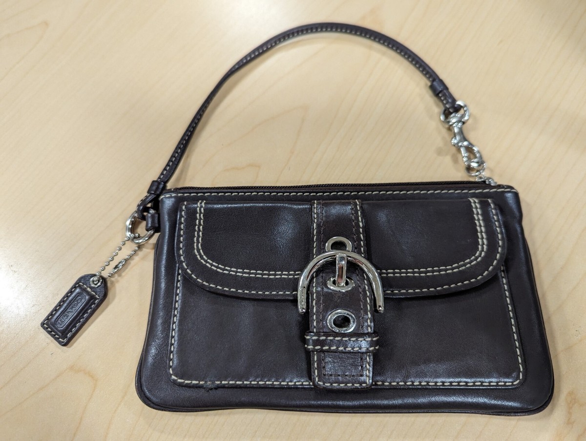 Coach Soho Large Wristlet Wallet Brown Leather Silver Buckle 7.5