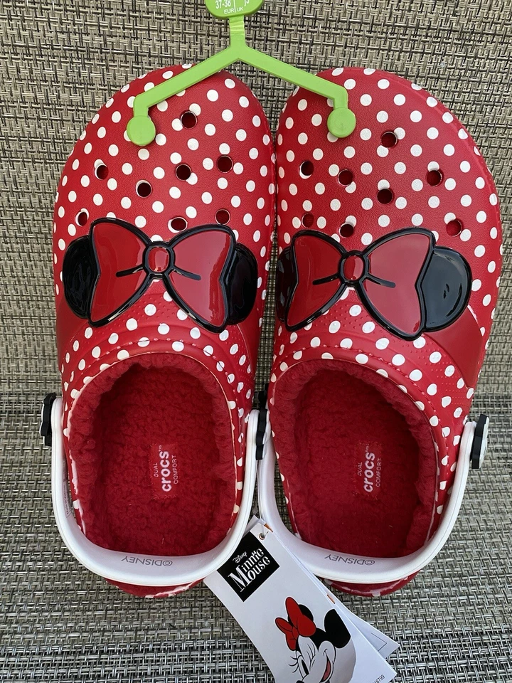 Zueco CROCS Disney Minnie Mouse Niñas Grandes Forrado de Piel Rojo Lazo Blanco Lunares Talla j5 Foto 4 de 4