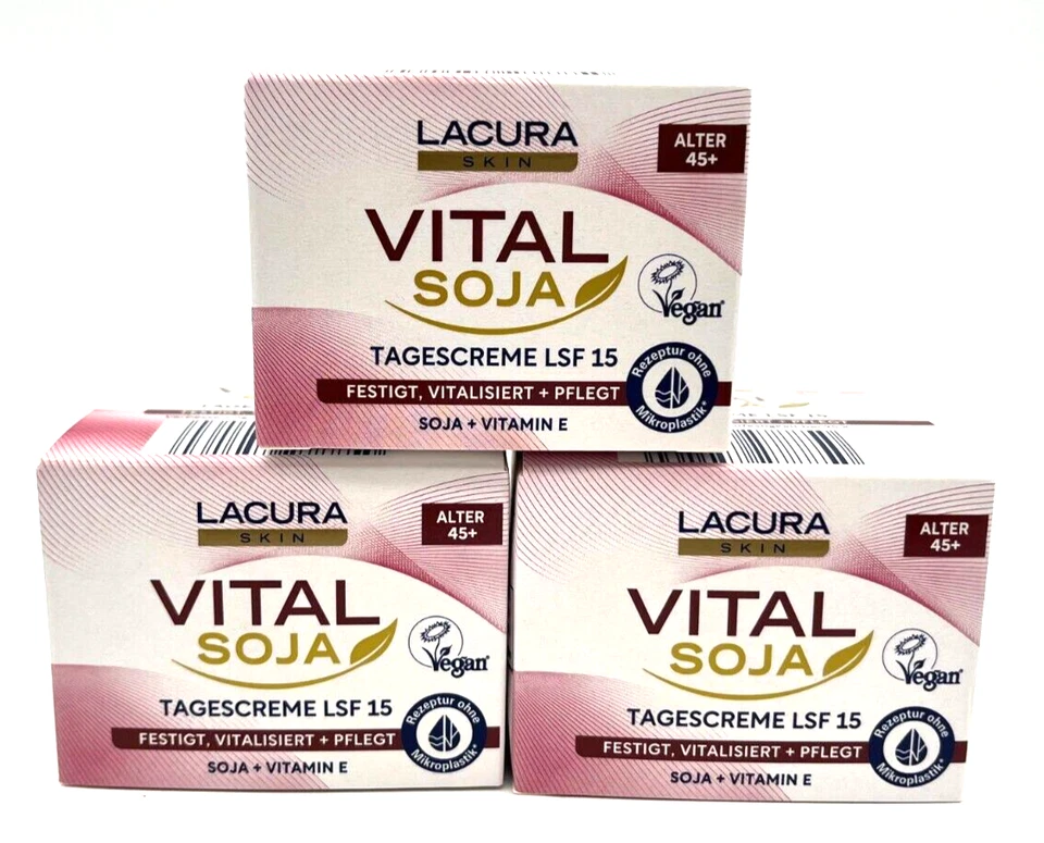 Lacura Skin Vital Soja Tagescreme 3er Pack Alter 45+ Gesicht Hals Neu