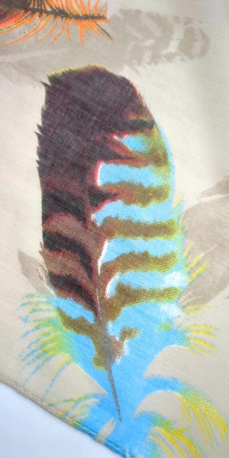 2 Chic Long Fall Colored Feather Pattern Beige Sc… - image 5