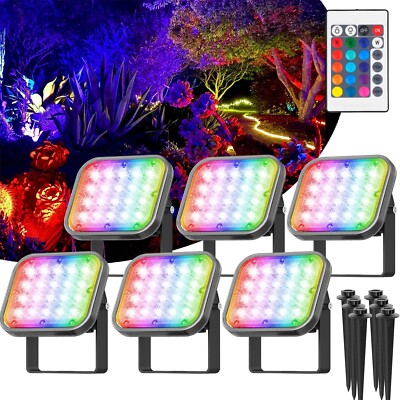 6 in 1 LED RGB Spotlights Outdoor Garden Security Pathway Landscape Lamp Outdoor