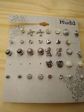 Mudd 16-Pair of Silver Tone Stud Earrings