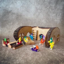 WOODEN HOUSE + DWARFS + MAGICWOOD FURNITURE SET RUDOLF STEINER