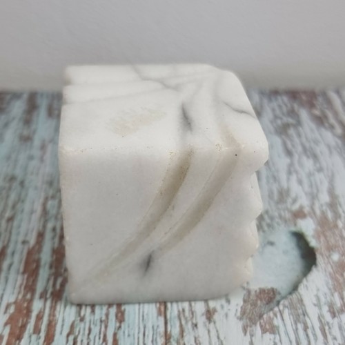 Marble Owl Face Green Googly Eyes Paperweight White Vintage Young Dragon Armor - Picture 4 of 9