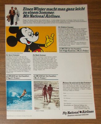 Seltene Werbung NATIONAL AIRLINES - Florida Disney World - Micky Maus 1979