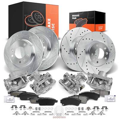 16x Front & Rear Drilled Brake Rotor & Brake Pad+Brake Caliper for Ford Lincoln