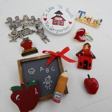 Lot of 8 VTG Pins Children First Apple I make the Difference Chalk Board School