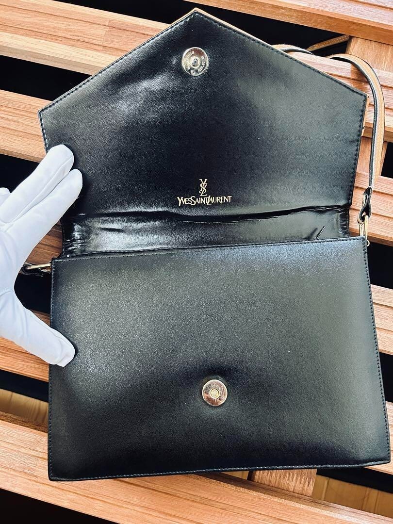Autentica borsa a tracolla design Yves Saint Laurent nera marrone pelle logo usata!!