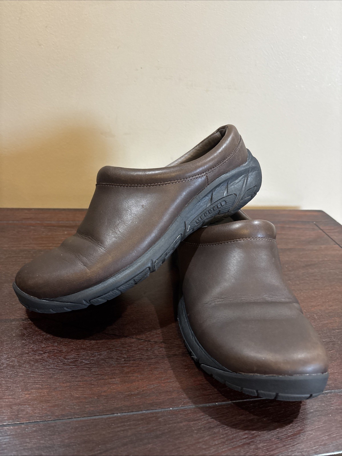 Zoccoli slip on Merrell Bracken donna taglia 8 5 pelle marrone scarpe comode mules