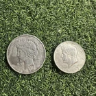 1922 Peace Silver $1 Dollar And 1967 Kennedy Half Dollar ( Peace Dollar Damaged)