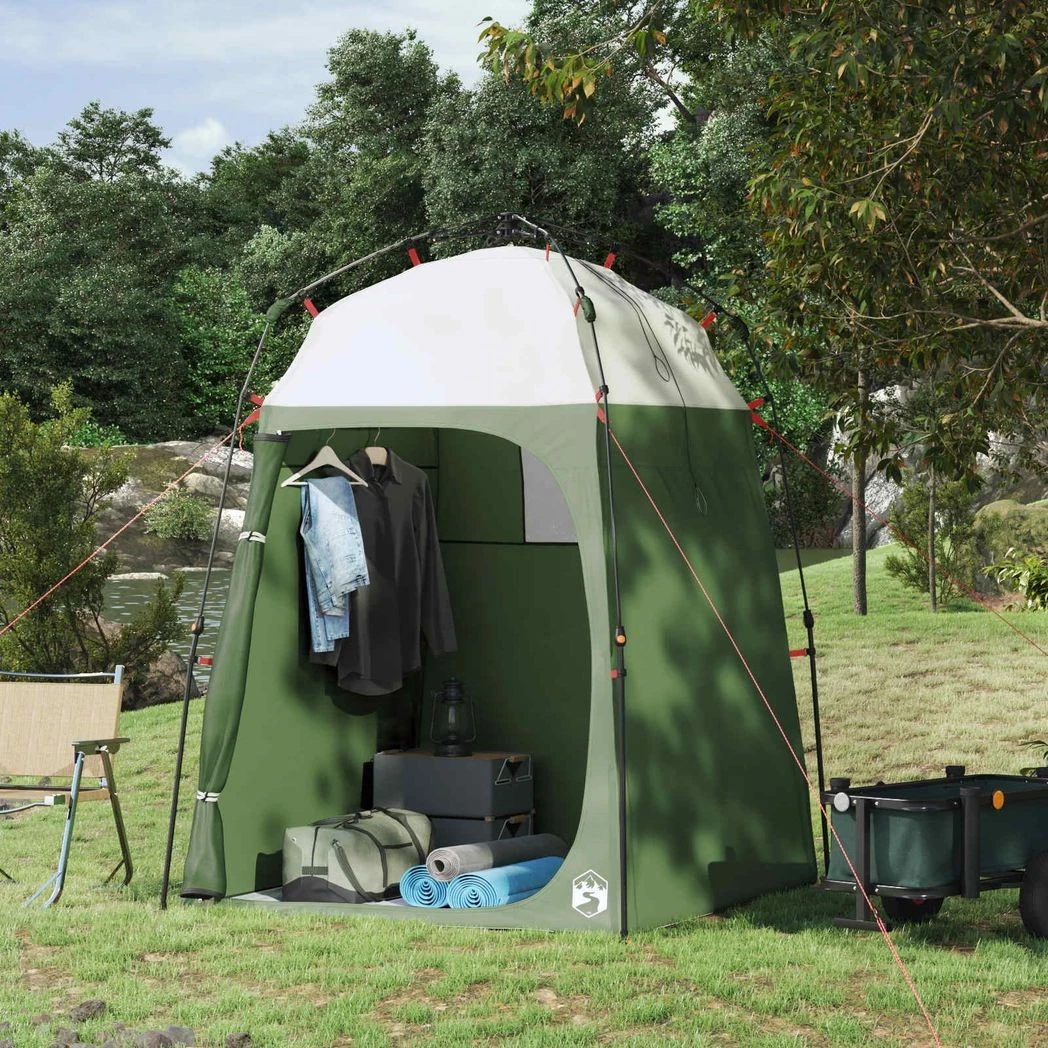 Shower Tent Green 185T Polyester 160x160x227cm Quick-Release Steel Frame Compact