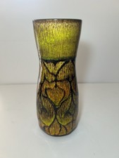 Vtg 1970s POOLE England "AEGEAN" Yellow, Brown POTTERY Cylinder Vase 9"