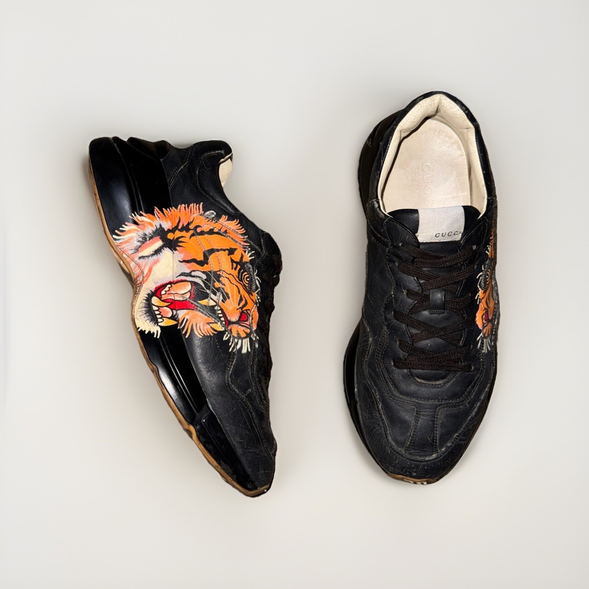 Gucci Rhyton Black Orange Tiger Print Mens Sneakers - Size 10 | eBay