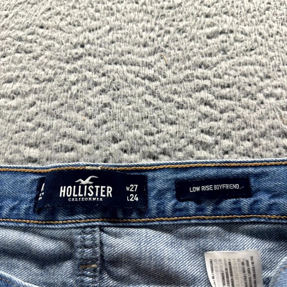 Pantalones de mezclilla Hollister para mujer 5 azules novio tiro bajo desgastado botón mosca Foto 4 de 4