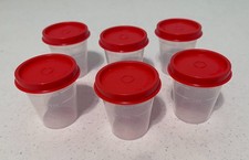 6 Tupperware Midget Containers 2 oz  NEW Red 4789 With Lids Salad Dressing