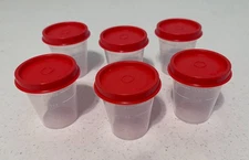 6 Tupperware Midget Containers 2 oz  NEW Red 4789 With Lids Salad Dressing