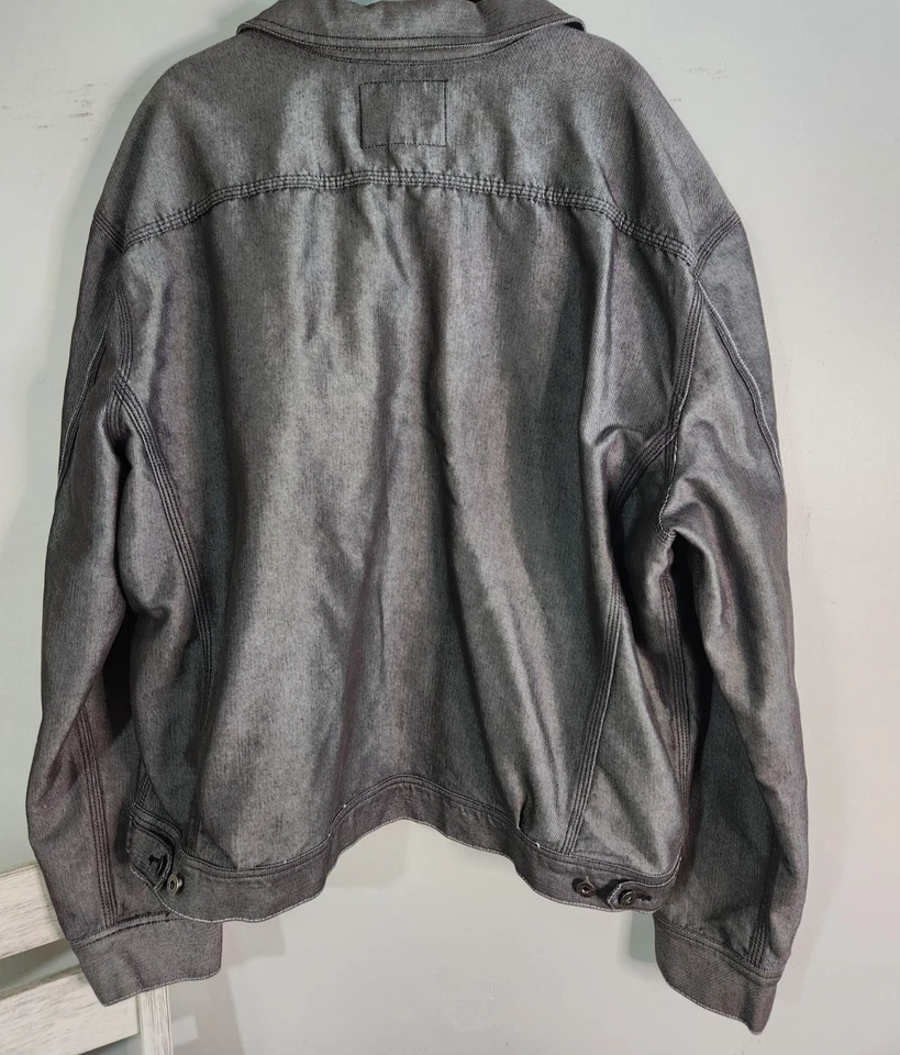 GUESS DENIM Gray JEAN JACKET MEN'S 4XL COAT BOMBER TRUCKER Irregular - Image 4 of 4