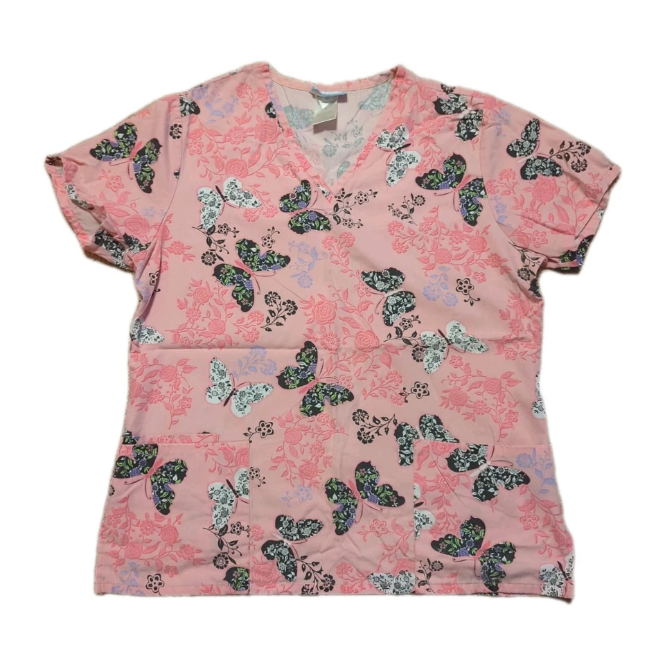 SB Scrubs Women's Medium Butterfly Print V-Neck Front Pockets - Image 4 of 4