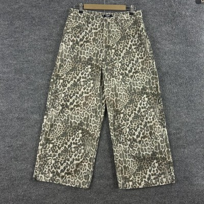 Jaded London Jeans Womens 33 Leopard Fade Colossus Wide Leg Crop Denim Beige Y2K