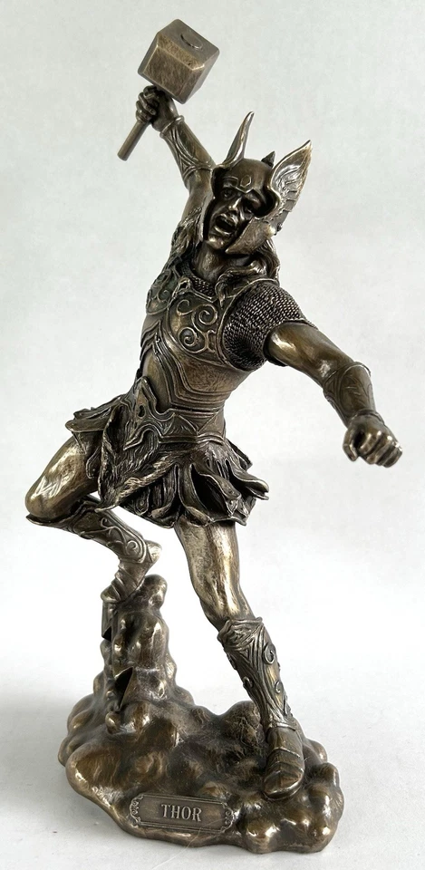Estatua compuesta de bronce Thor Dios del Trueno escultura 12" mitología nórdica Foto 2 de 4