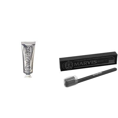 Marvis TSA Approved Whitening Mint Toothpaste, 1.3 Oz & Medium Toothbrush