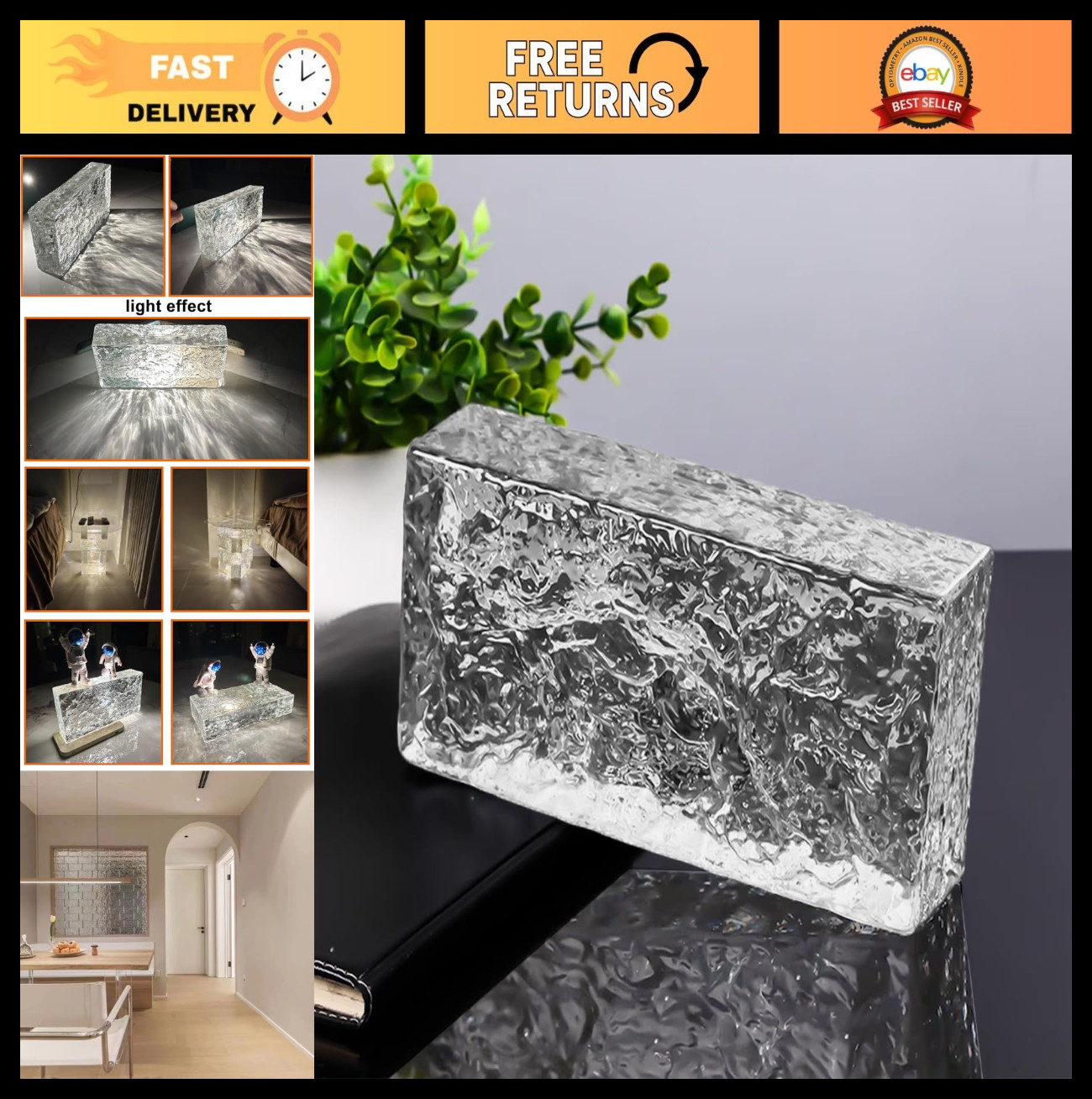 Transparent Textured Glass Blocks - Solid Rectangular Wall Decor for Partitions