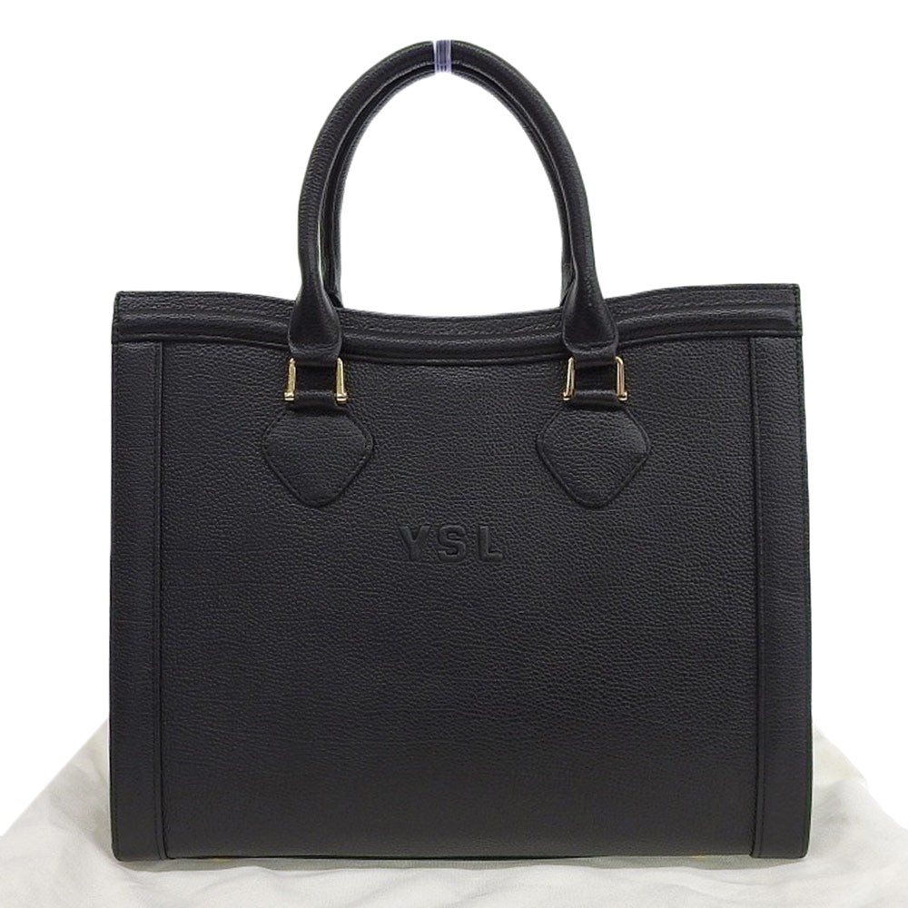 Yves Saint Laurent Black Leather Embossed Logo Tote Bag for Women