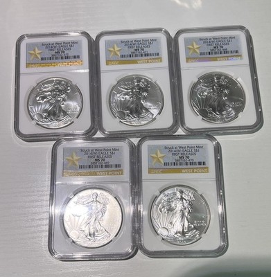 Lot Of 5 Silver Eagles 1st Release Issue All MS70 2014 WP Mint | eBay
