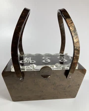 1950s Wilardy Copper Marbled Monogrammed Lucite Vintage Box Purse