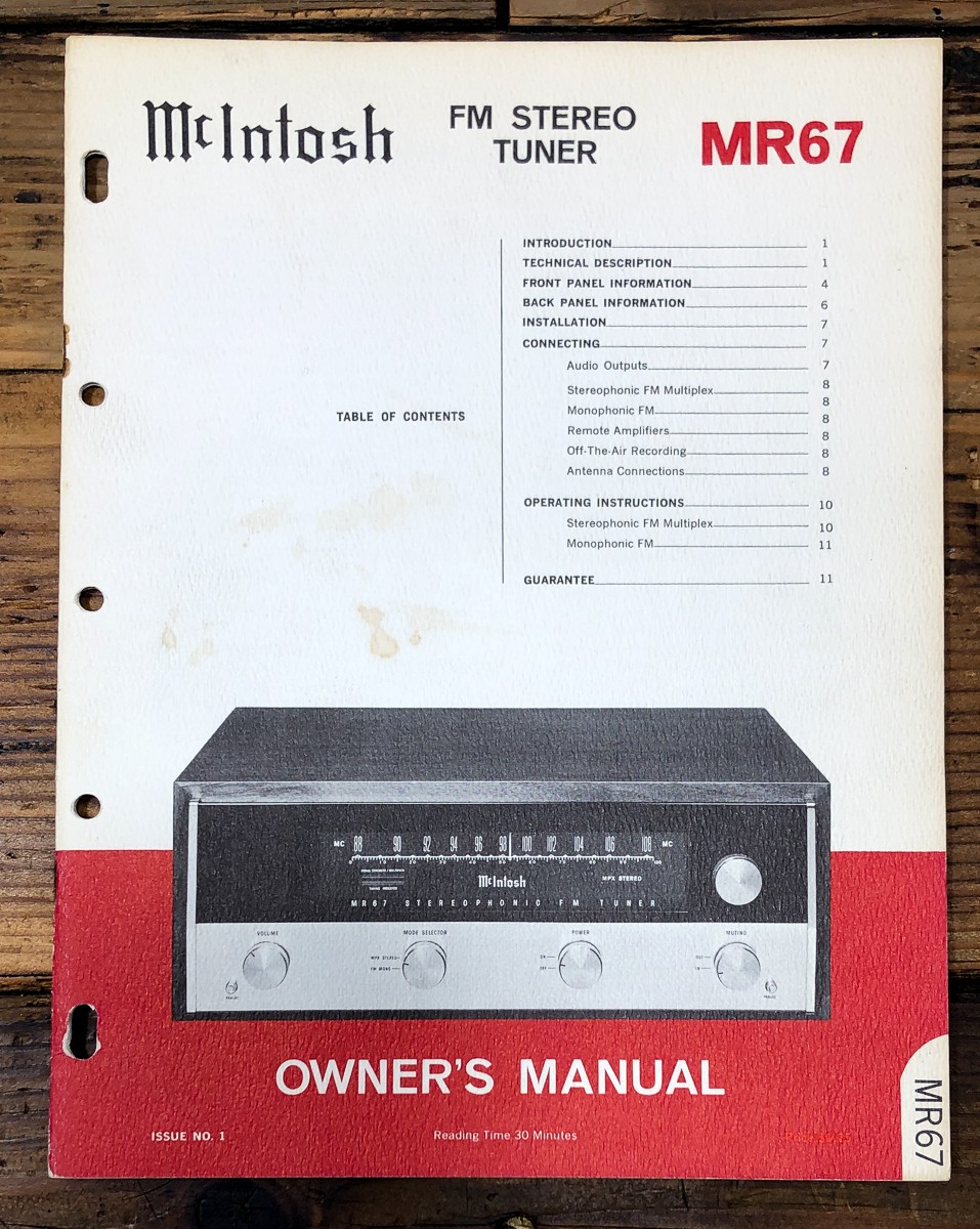 McIntosh MR-67 Tuner Owners / User Manual *Original*