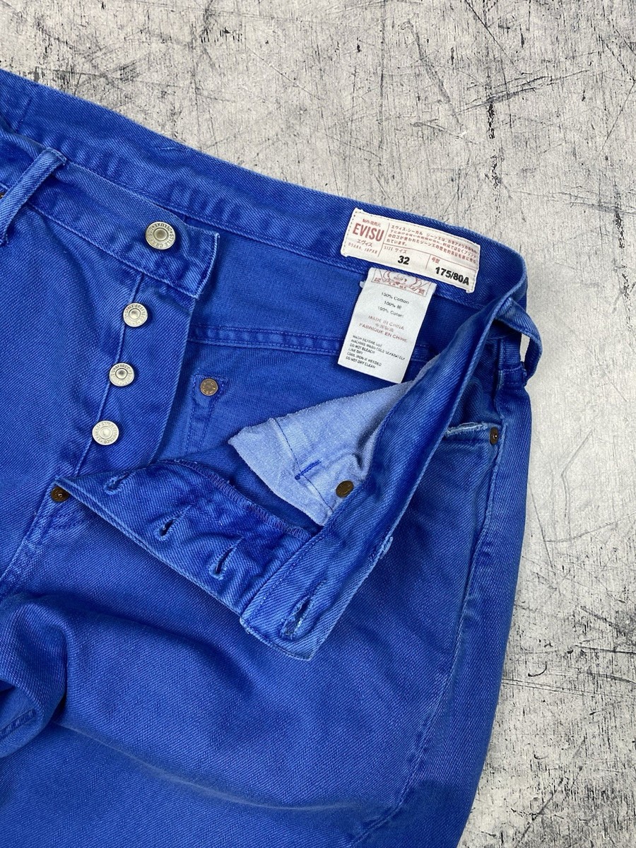 Evisu Denim Shorts Blue Size 32 Painted Logo Daicock Japan Style