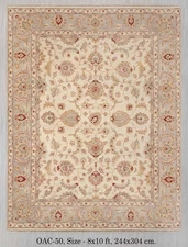 8x10 Ivory Gray High KPSI Persiann Ziegler Fine Quality Wool Hand Knotted Rug