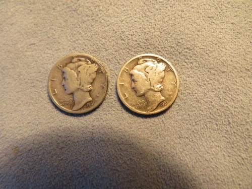 2 1931  Mercury Dimes. Fine+