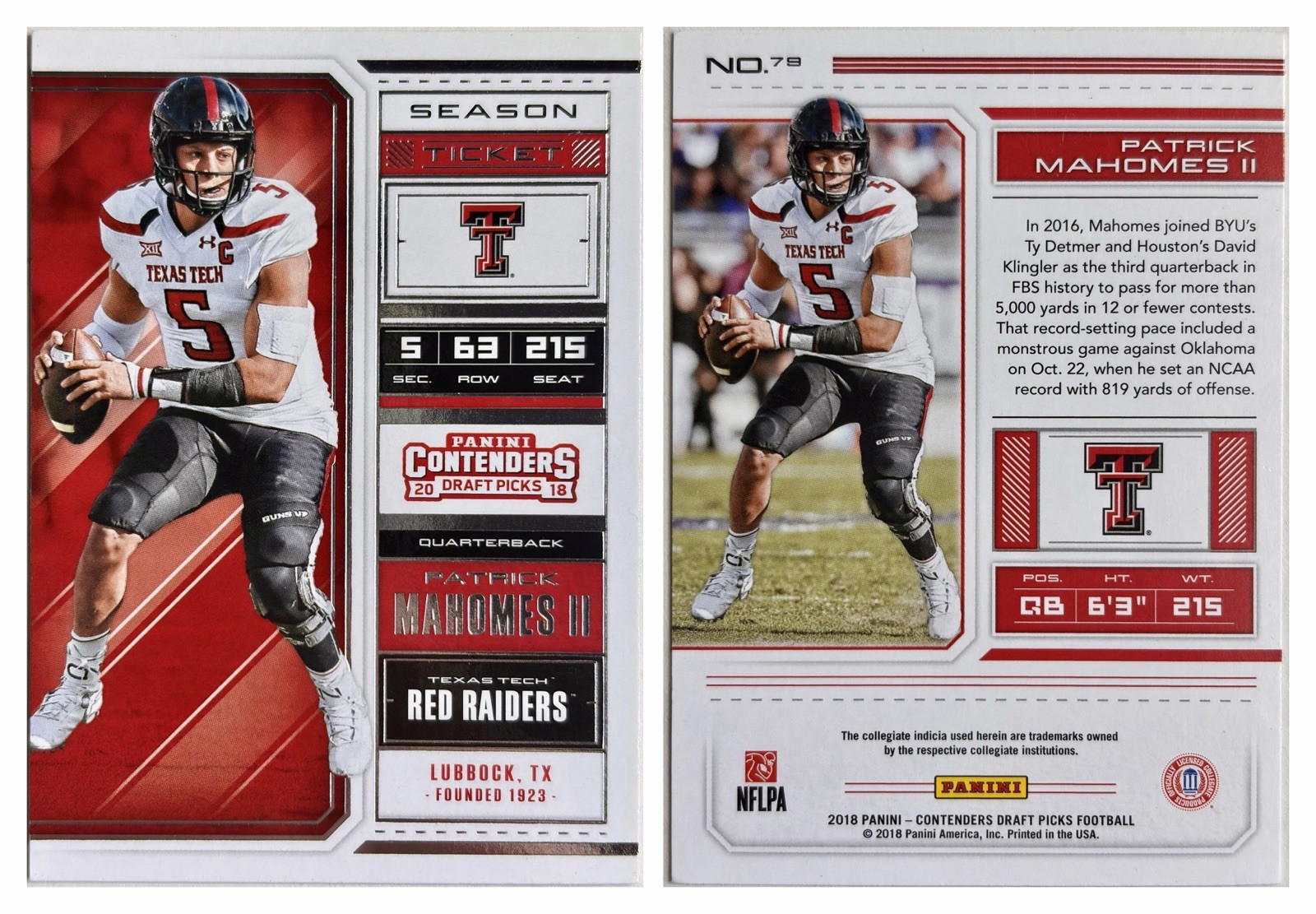 2018 Panini Contenders Draft Picks - Season Ticket Patrick Mahomes II #79