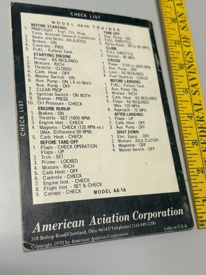 美国航空老式/复古 AA-1A 训练器所有者手动飞行模拟器 1970 — 第 2/4 张图片