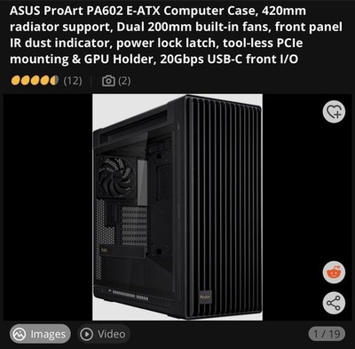 ASUS ProArt PA602 E-ATX Computer Case, 420mm radiator support, Dual 200mm