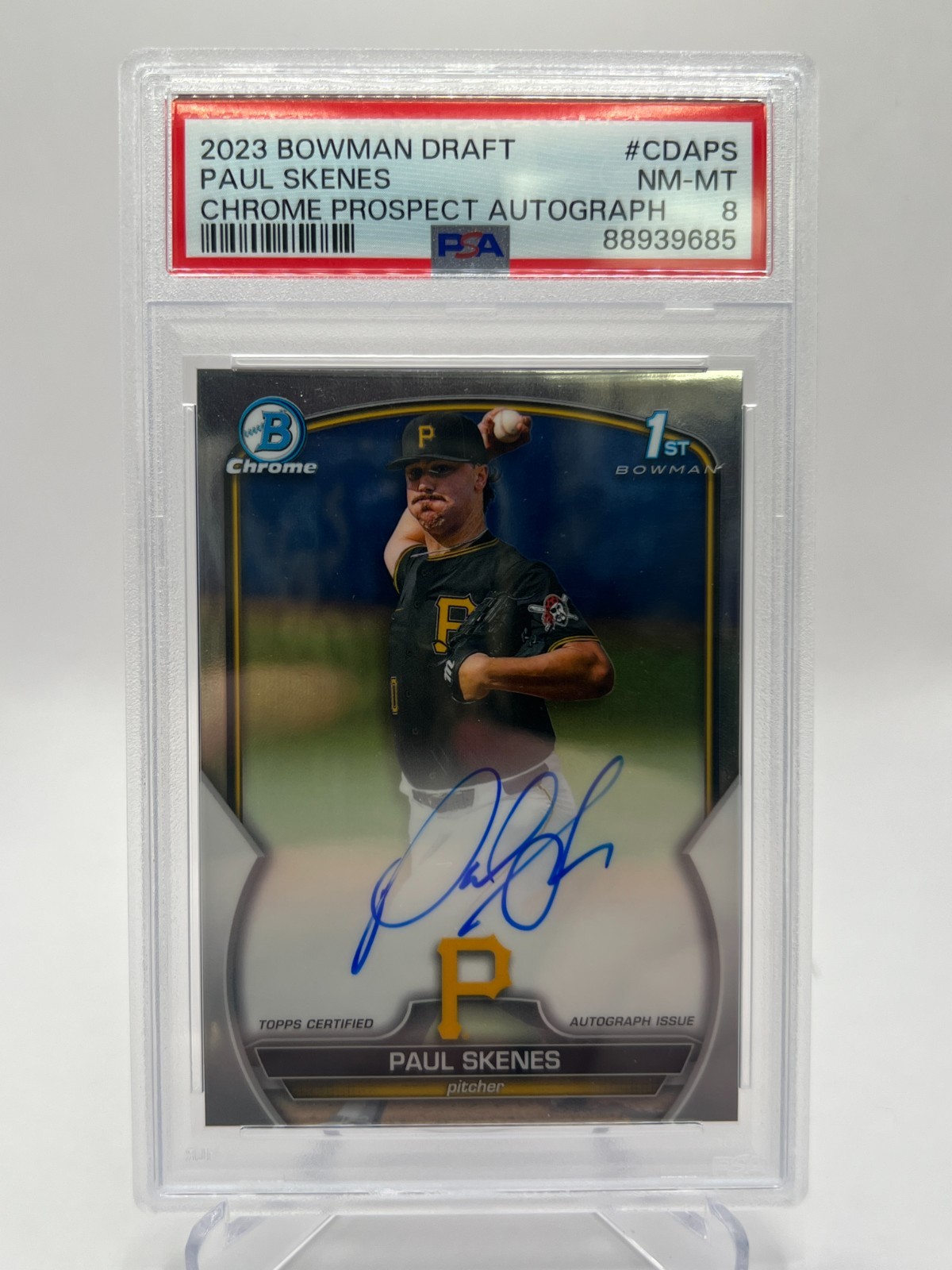 2023 BOWMAN DRAFT PAUL SKENES 1ST CHROME AUTO NO. CDA-PS PIRATES PSA 8