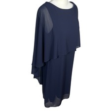 Vince Camuto Navy Chiffon Cape Overlay Dress Sheath Cocktail Size 8