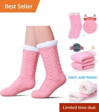 Luxurious Women's Fleece Lined Cozy Socks, Sizes 10-13, Pink Twist Pattern