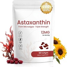 Astaxanthin 12mg Supplement, 180 Softgels, 6 Month Supply Natural Antioxidant