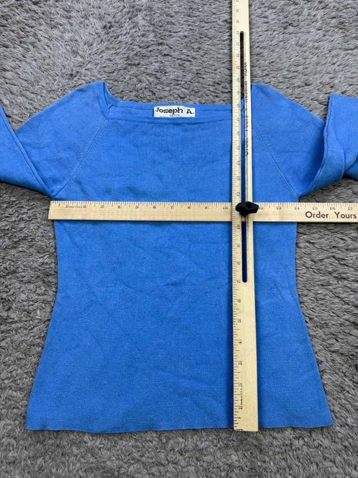 Suéter Joseph A Mujer Pequeño Azul Aqua Seda Manga 3/4 Cuello Corazón Pullover Foto 4 de 4