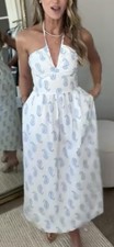 Universal Thread Halter Midi Dress XL White Blue Cotton Paisley Print Pockets
