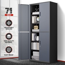 71" Gray/Black Lockable Utility Metal Storage Cabinet w/ 2 Adjustable Shelves