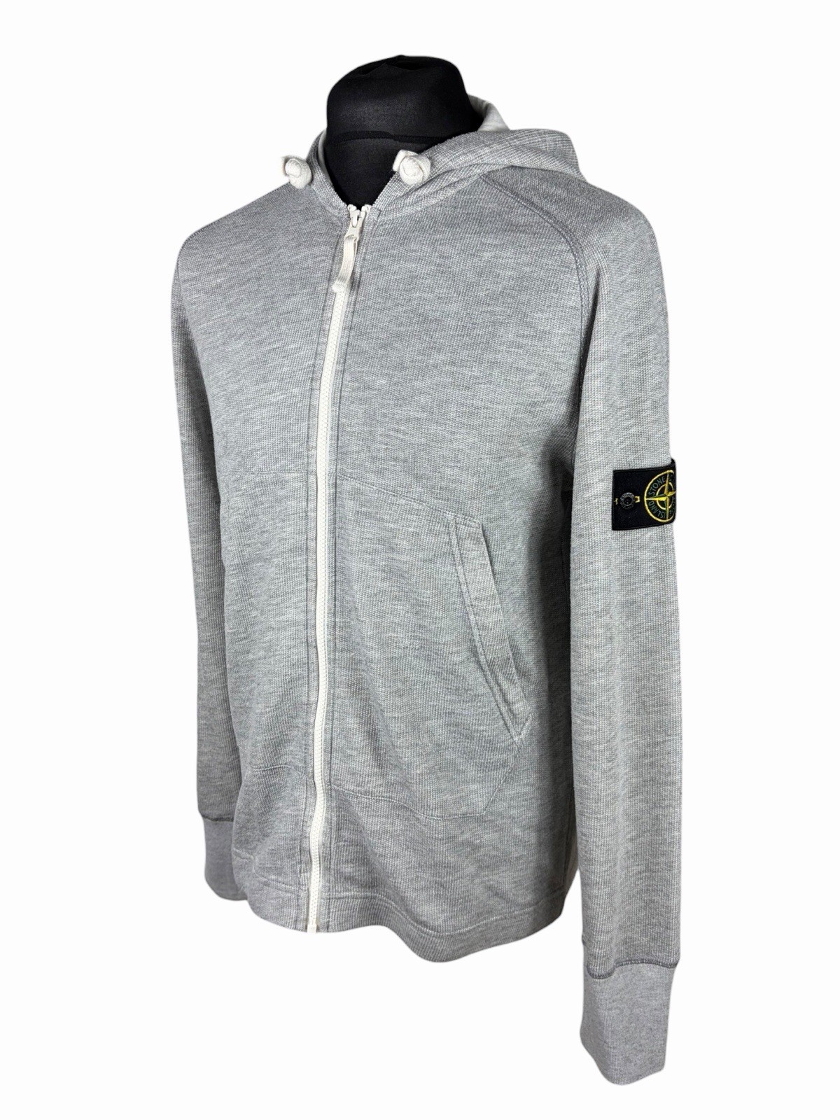 Stone Island Full Zip Hoodie Men's Grey Marl Cotton Knit Hooded Jumper M - RARE