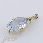 Beautiful pendant-with 1 solitaire blue topaz-14K/585 Yellow gold/White gold