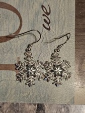 Silver Tone Dangle Snowflake Earrings