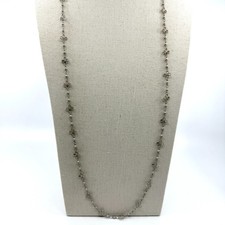 Y2K Long Silver Tone Station Necklace Floral Bead Links Minimalist Romantic Gift