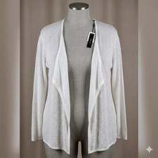 August Silk Women's White Knit Open Front Cotton modal Cardigan Accent L